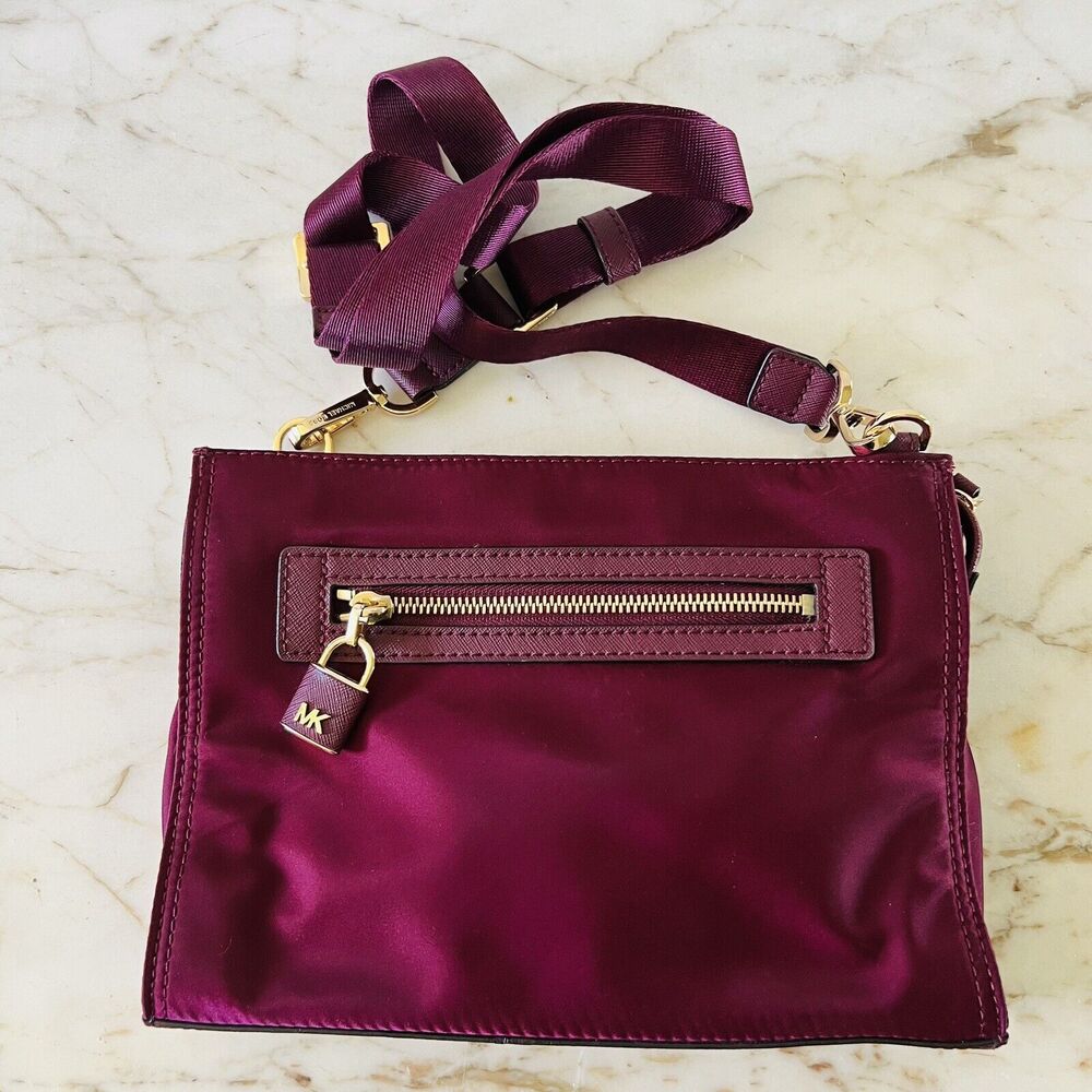 MICHAEL KORS Janie Plum Burgundy Nylon East West Crossbody Bag